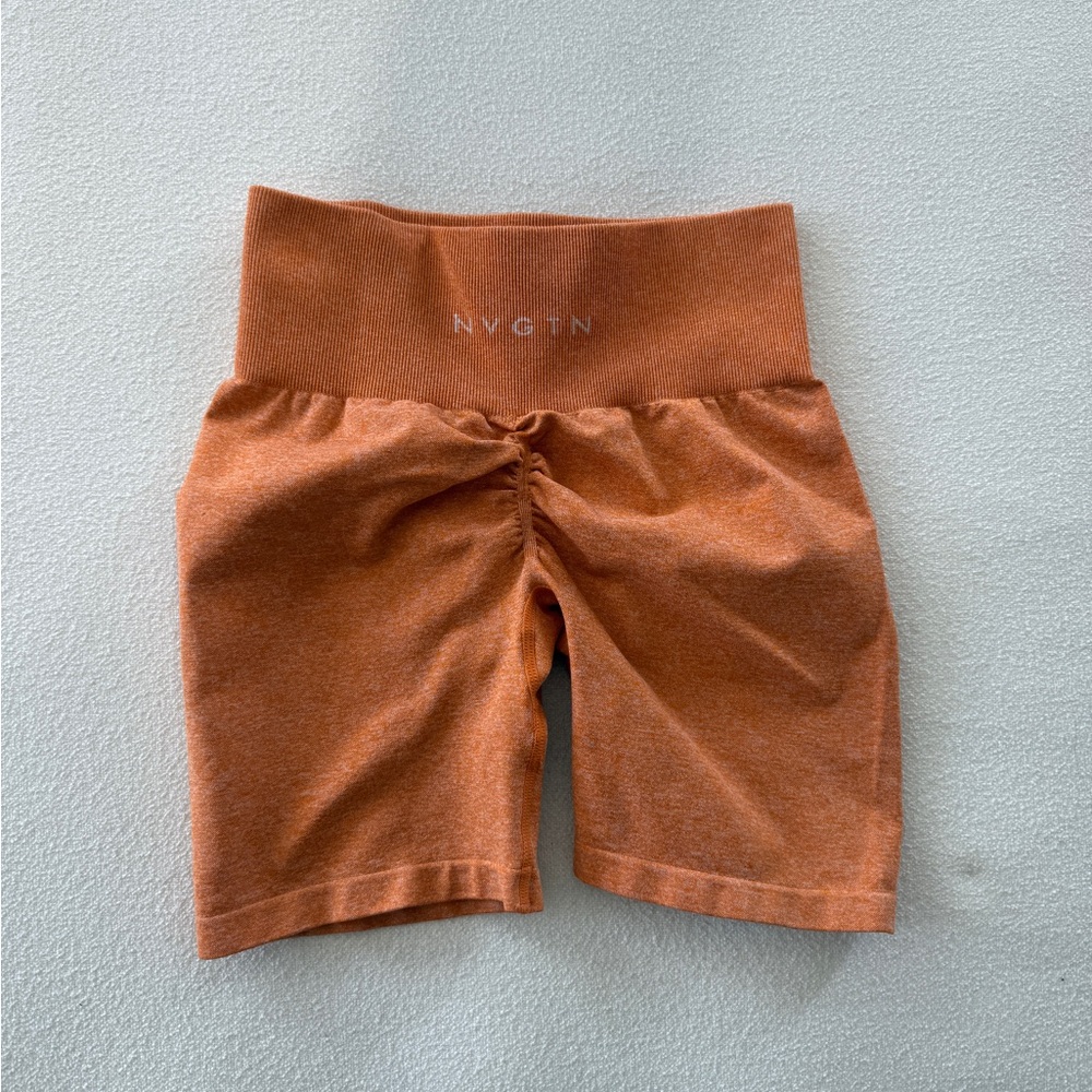 NVGTN High-Waist Ruched Bike Shorts — Rust Orange